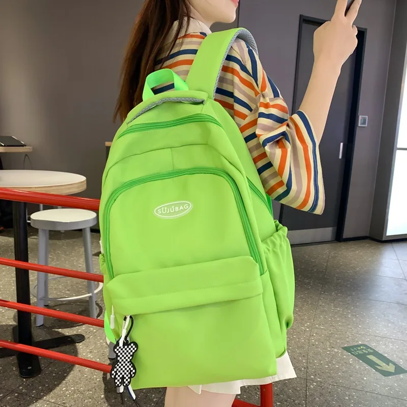 Green Women Backpack Quality Nylon Female Simplicity Rucksack Large Capacity School Bag Lady Leisure Travel Knapsack