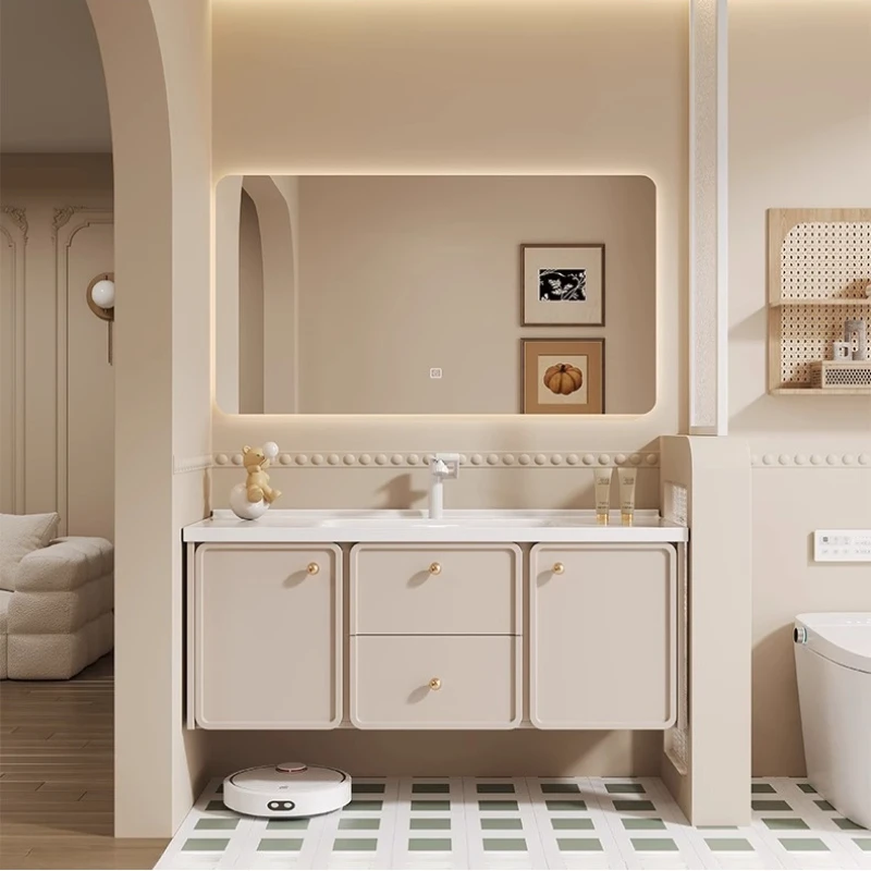 

Bathroom Storage Cabinet Ceramic Integrated Basin Modern Simplicity Bathroom Furniture Dresser Storage Armoire De Rangement