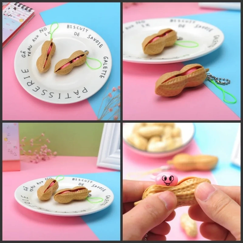 2 قطعة قرصة الفول السوداني الإبداعية سعيد الكبار ضغط الفول تنفيس الإغاثة اللعب محاكاة الفول السوداني المفاتيح ظهره قلادة لعبة أطفال