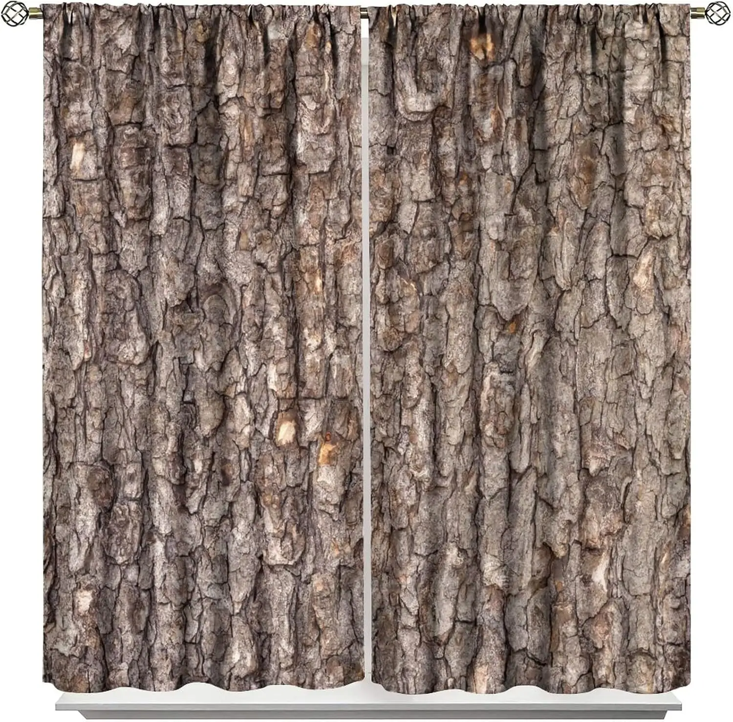 Rustic Brown Tree Bark Blackout Curtains, Vintage Wood Trunk Print Drapes for Bathroom Bedroom Kitchen Living Room Decor