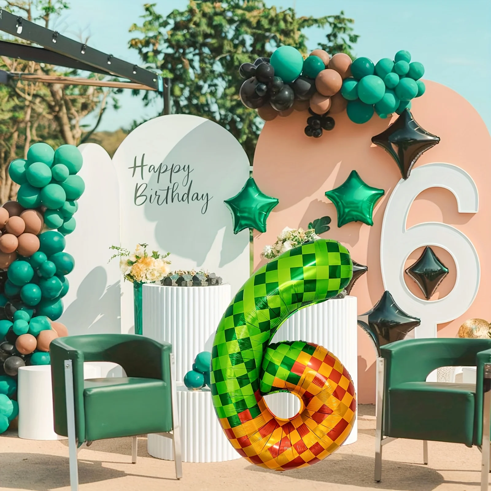 40 Zoll Riesige Mosaik Grüne Pixel Themen-Zahlen Folienballons Nummer 0-9 Ballons Partyballons Geburtstagsfeier – Detail 4