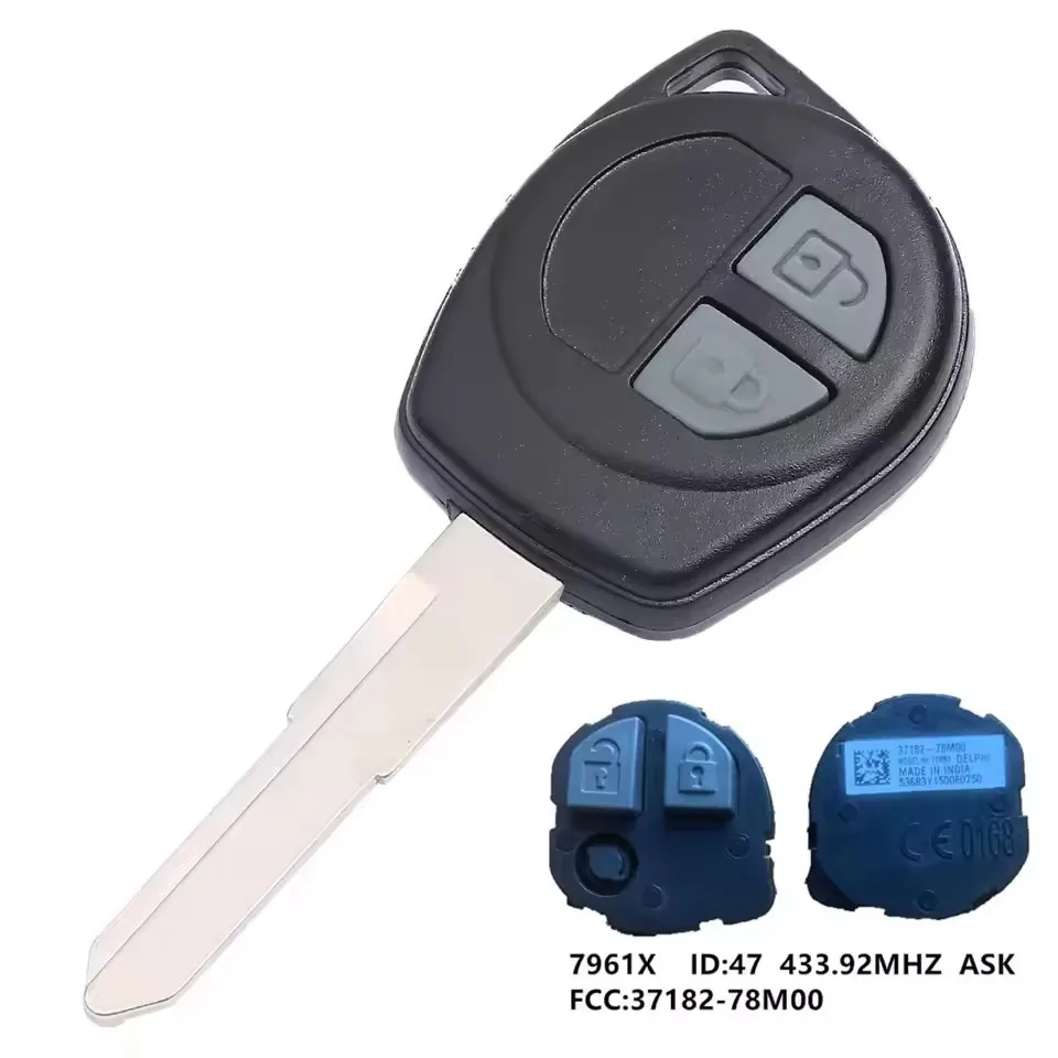 KEYECU Replacement Complete Head Remote Car Key Fob 2 Button 433MHZ T61M0/T79M0 ID47,T68L0 ID46 for Suzuki Swift S-Cross Vitara