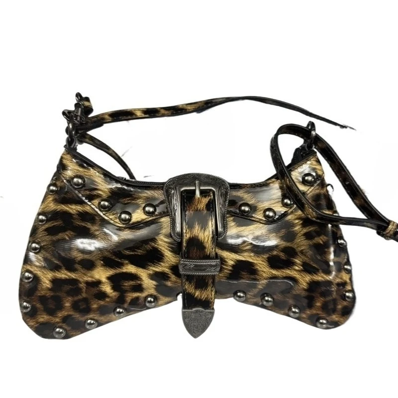 

Spice Girl Y2k Underarm Bag Premium Sense Retro Leopard Print Messenger Bag Women's Bag Rivet Sweet Cool Small Handbag Summer