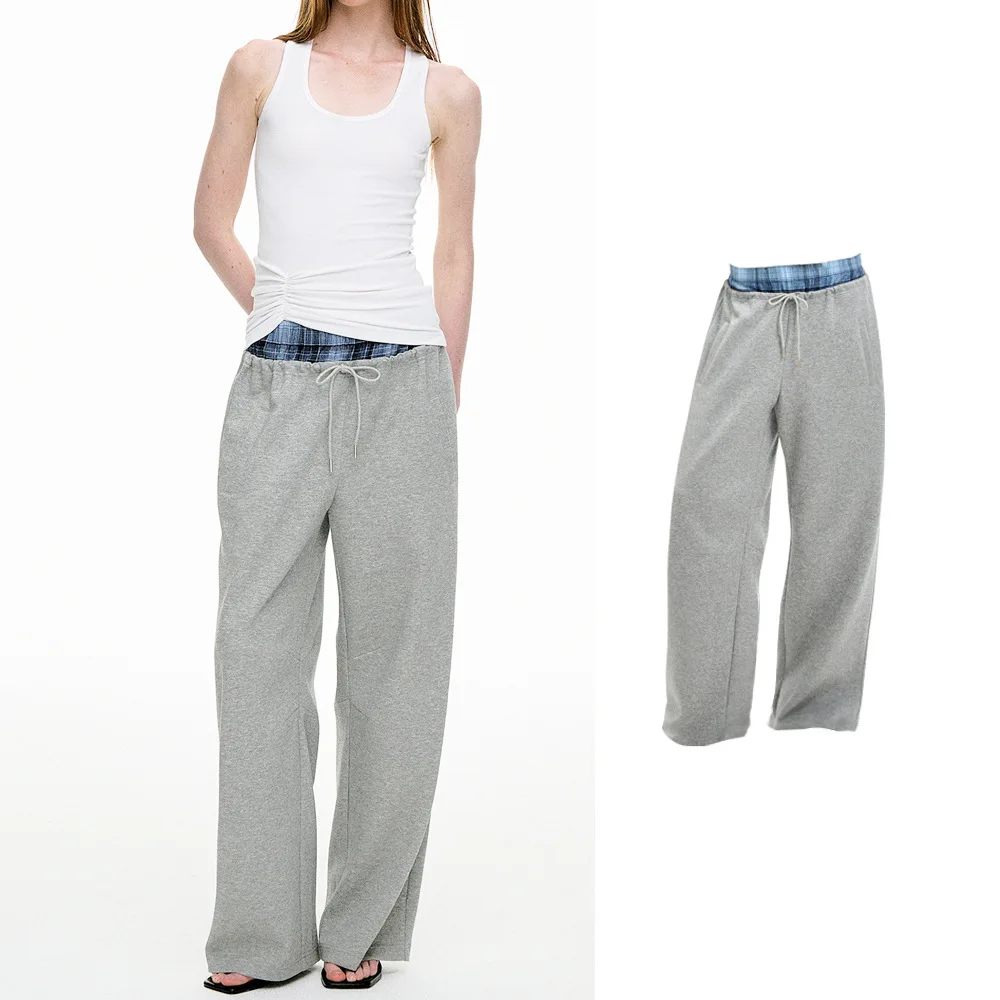 Firmranch American Retro Jennie Doppia vita Testa con coulisse Pantaloni casual Falsi due pezzi Pantaloni sportivi a forma di coltello curvo sciolto