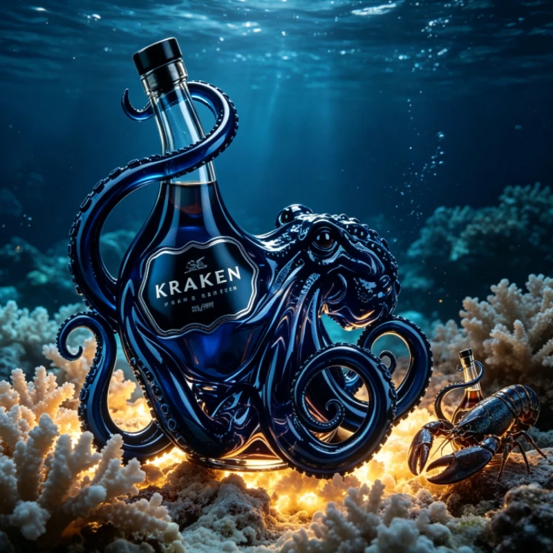 Stunning The Kraken Octopus Whiskey Decanter, Black Spiced Rum Collectible Bottle, Luxurious Barware for Home Bar & Man Cave