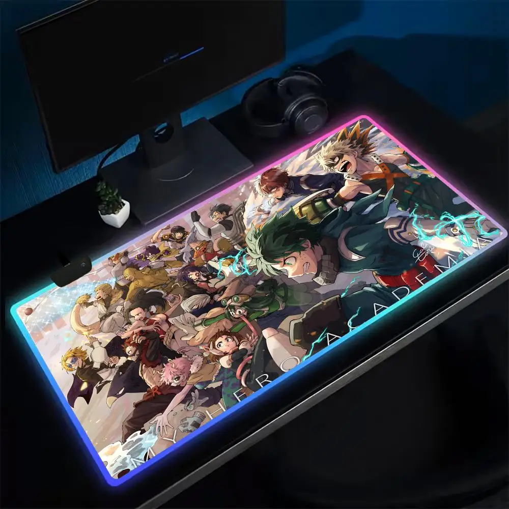 Popular My Hero Academia Mouse Pad Anime Gaming Mouse Pad LED Table Pads Backlit Rubber Desktop XXL RGB Desk Mats