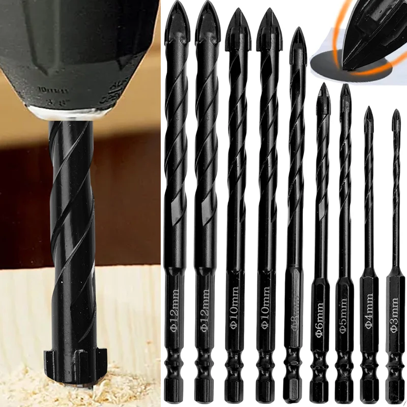 3/4/5/6/8/10/12mm cruz hex broca conjunto de perfuração rápida brocas de carboneto cruz interna três pontos chave de fenda bit ferramentas