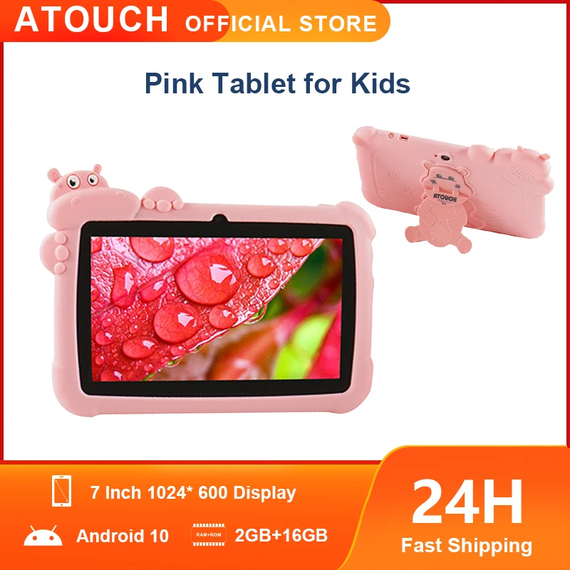 ATOUCH 7 Polegada Crianças Tablet PC Android 1024 Tela de 600 HD Proteção Dual Câmeras de Estudo da Criança Olho Tablet Wi-fi Tablet Capa de Silicone