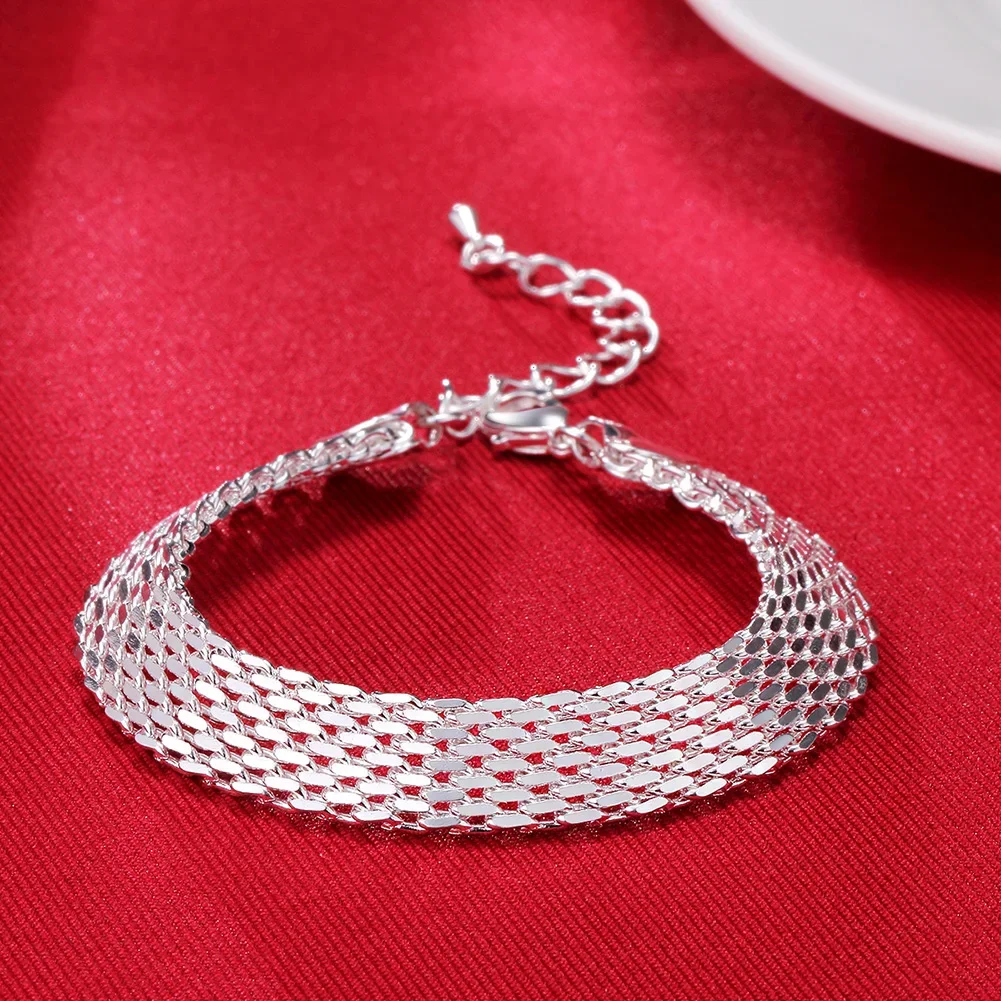 Beautiful Elegant Wedding Women Mesh 925 Sterling Silver Chain Bracelet High Quality Fashion Gorgeous Jewelry Wholesale image 3