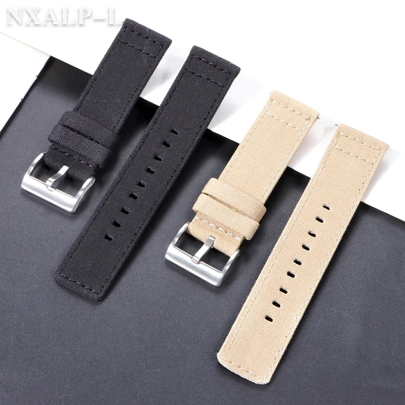 나일론 시계 스트랩 코튼 캔버스 밴드 20mm 22mm 남성용 팔찌 퀵 릴리스 브러시 버클 시계 밴드 Smartwatch Aaccessories