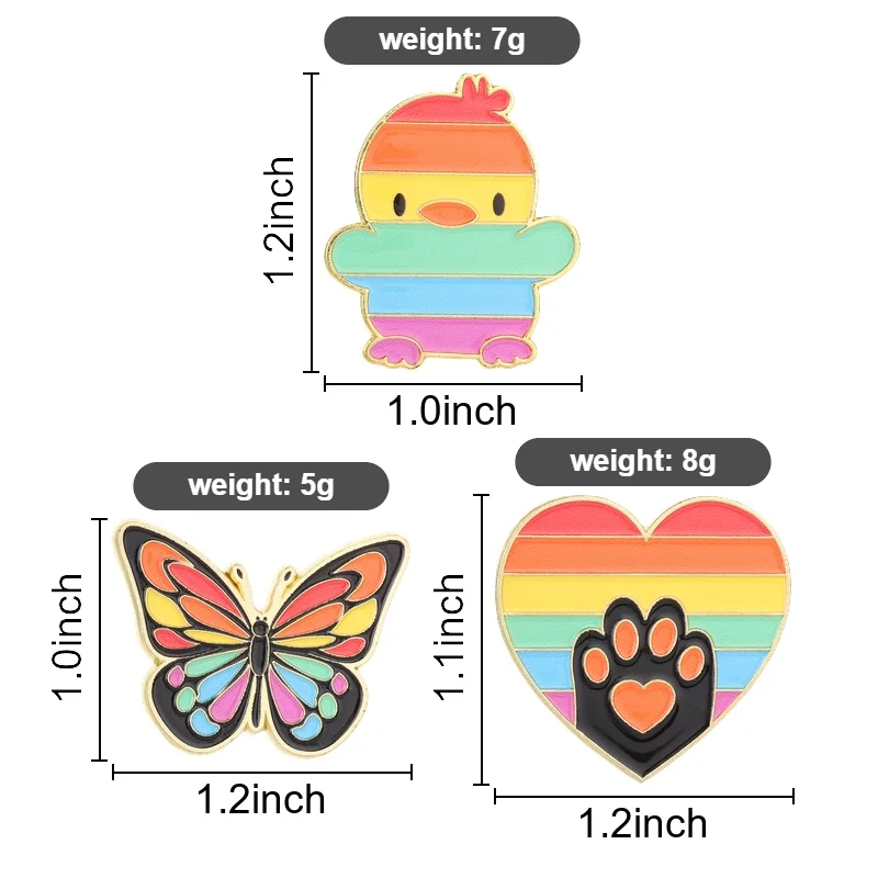 LGBTQ+ Enamel Pins Cartoon Duck Butterfly Cat Paw Brooches Sweet Love Badges Rainbow Pirde Gay Jewelry Gift For Boy Friends