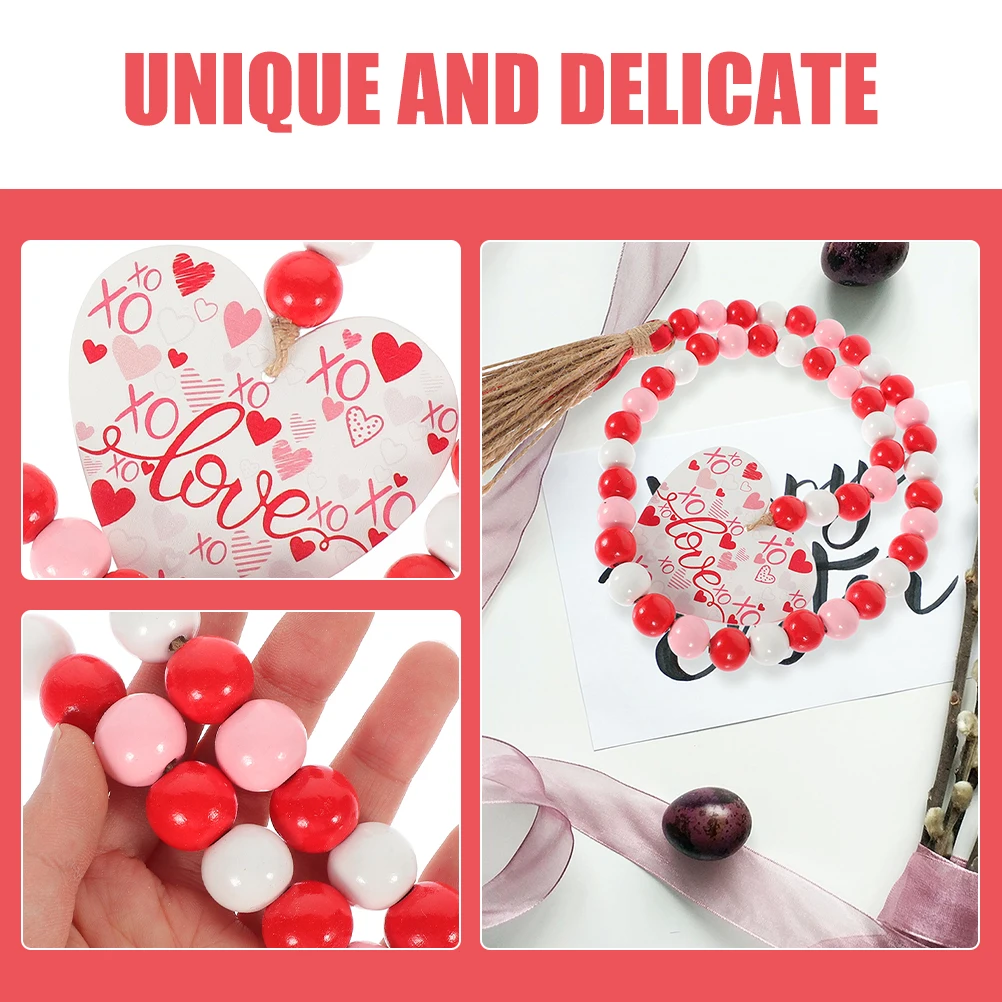 

2pcs Wooden Bead Hemp Rope Garland Hanging Decor Valentine'S Day Home Decoration Ornaments Beaded String Tassel Adornments For