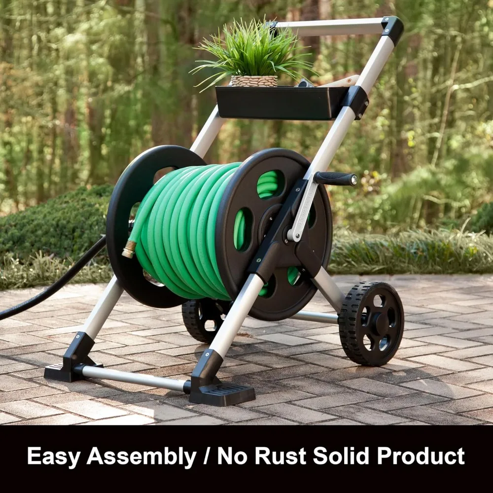 Store Best-Sellers Two Wheel Hose Reel Cart Aluminum 250ft Hose Holder Mobile Garden Watering 26.5 x 25.5 x 33.75 inches