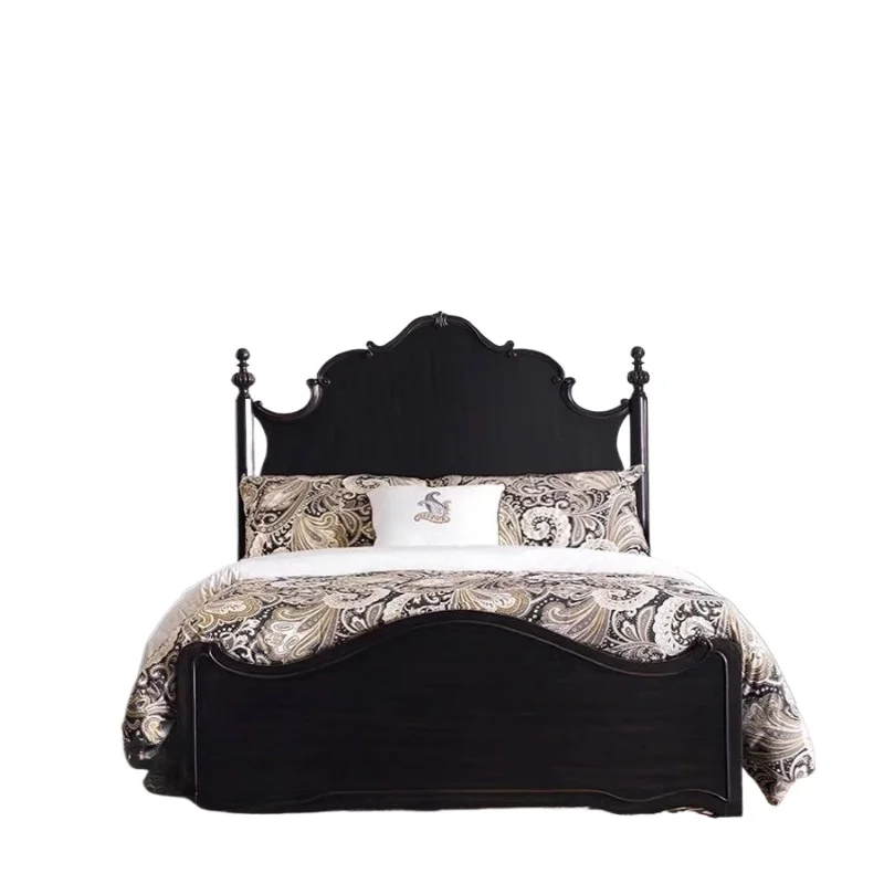 French solid wood cream white solid wood bed, American single girl princess bed, Nordic simple carved furniture