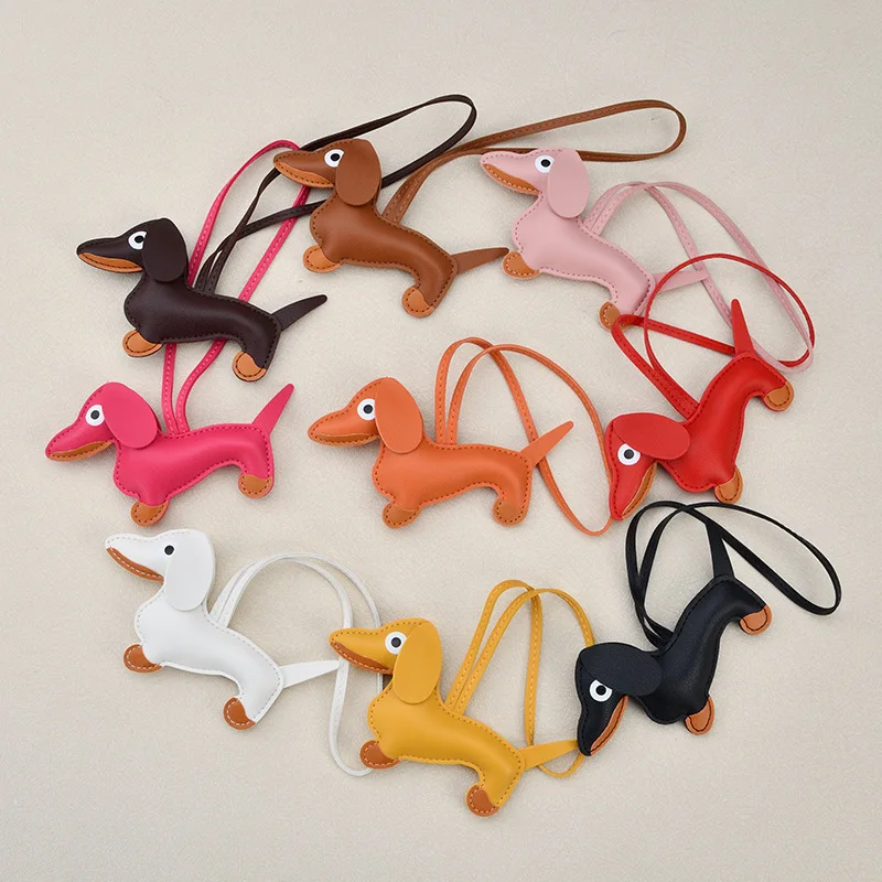 Sausage Dog Keychain Pendant Cartoon Pet Bag Pendant Small Accessories Leather Keychain Phone Case Pendant Photography Props