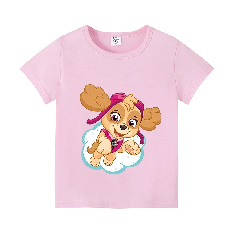 パウパトロール綿 Tシャツ漫画アニメスカイエベレストフィギュアプリントガールズファッション甘いトップス夏通気性服キッズギフト