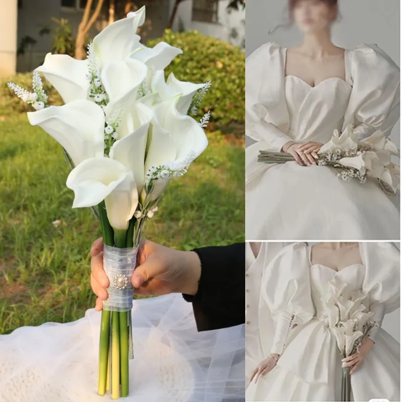 2022 neue Arrvial 8 stücke Große Calla Lilie Weiß Hochzeit Bouquet Braut Blumen Ramo flores Ramos de quinceañera elegantes бутоньерка