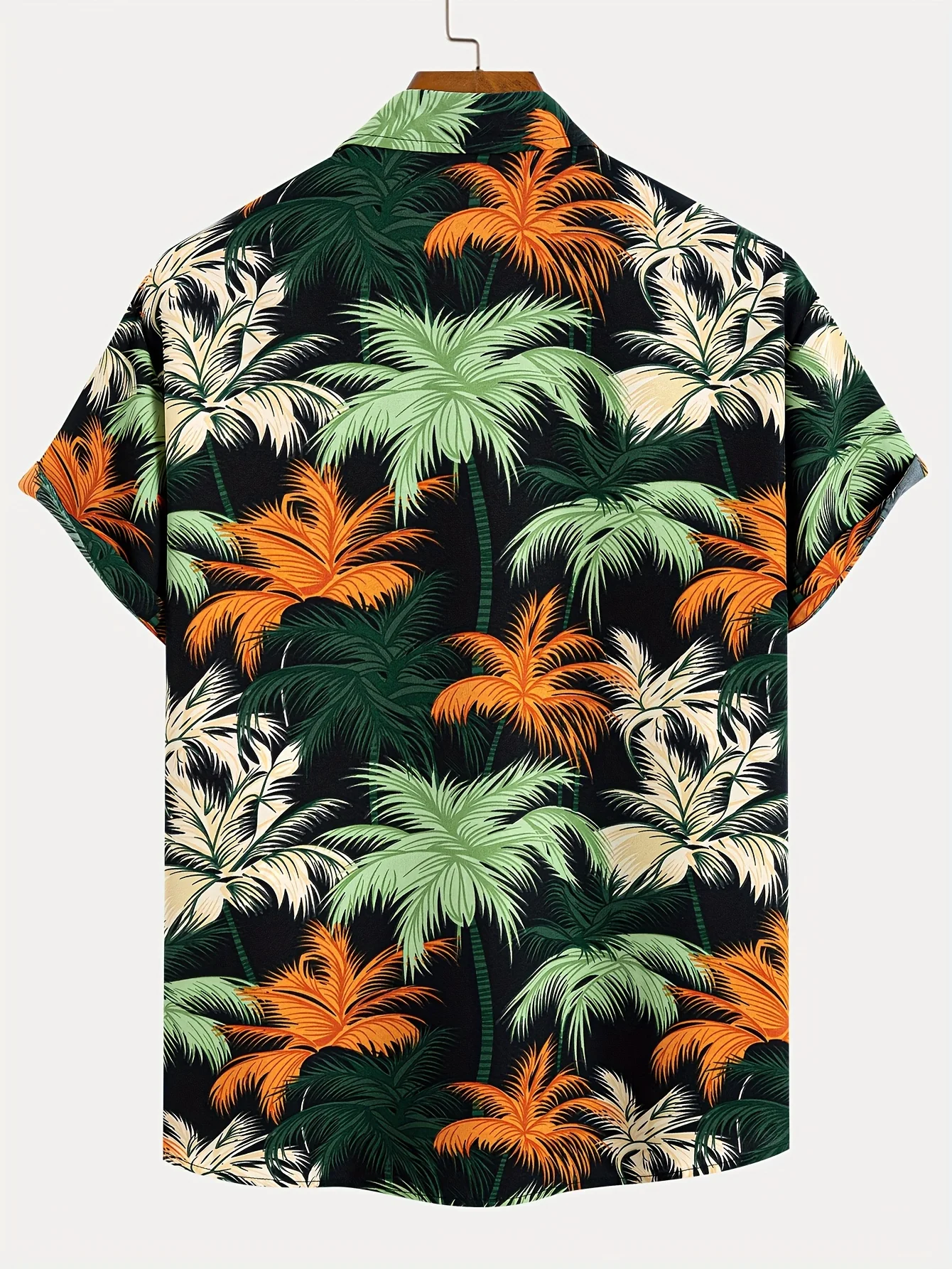 Camisa de lapela masculina de manga curta, estilo havaiano, padrão tropical de coqueiro, tops grandes, férias de verão