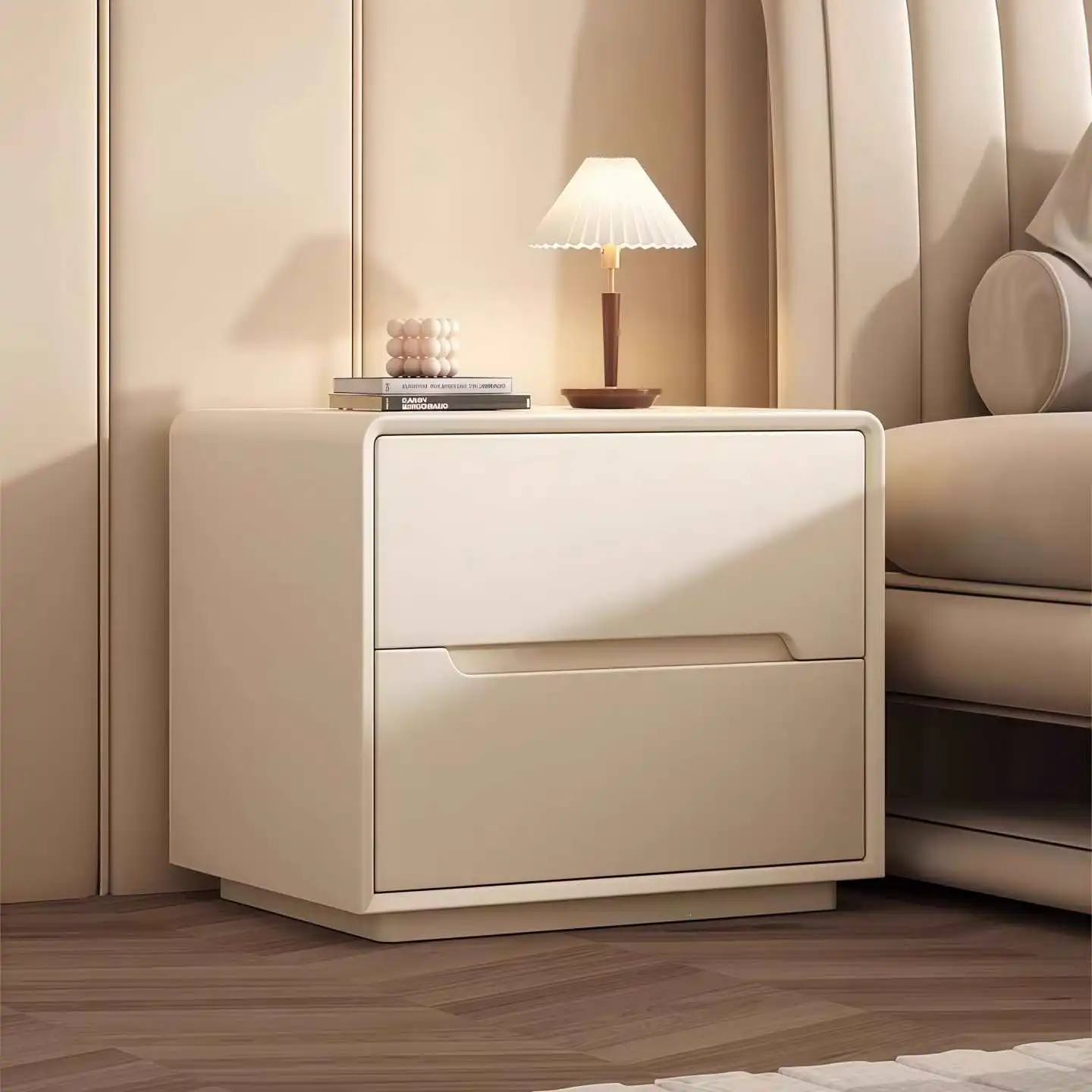 All Solid Wood Bedside Table, Simple Paint, Modern Cream Style 2026 New Minimalist Light Luxury High-end Bedside Table