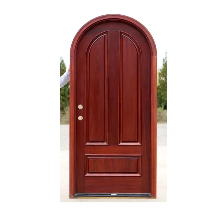 

#European solid wood door style high quality arch round top entry main door solid teak wood door design