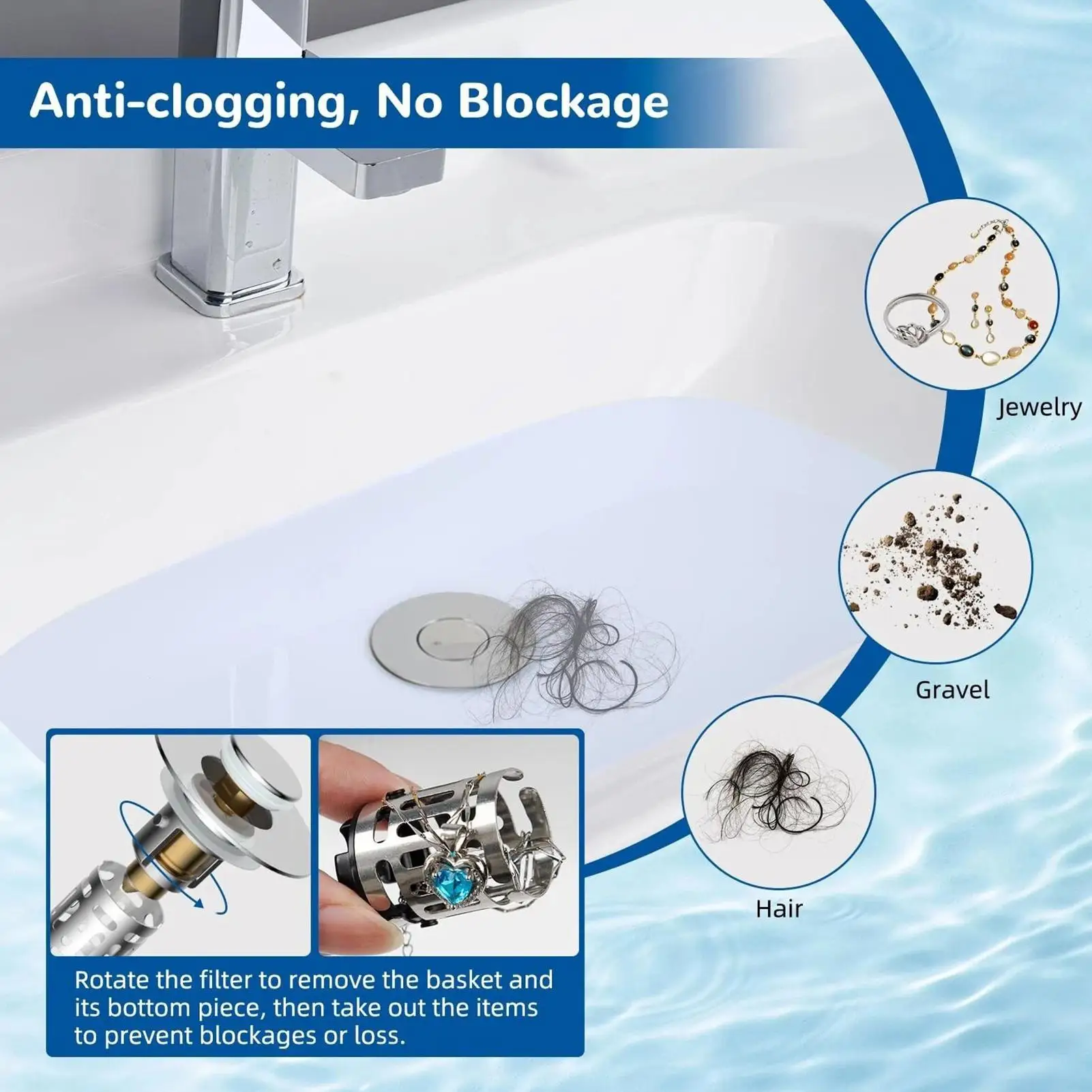 Bathroom Sink Drain Strainer Anti-Clogging Pop Out Filter Shower Bounce Core Drain Stopper For Basin Home Sewer Tub Bathtub