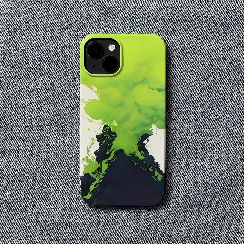 Green Volcano Eruption Personality Phone Case for IPhone 16 15 14 13 Pro Max 12 Mini 11 Shockproof Protective Hard Acrylic Cover