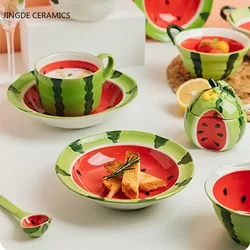 Watermelon Bowl Ceramic Bowl Plate Set Home Ramen Bowl Cute Hand-painted Tableware Children's Rice Bowls Kitchen Accessories