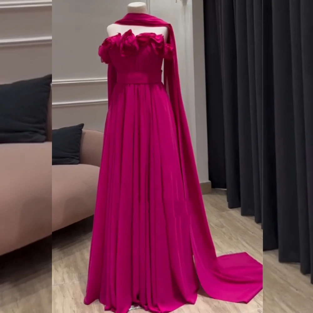 

Customized Modern Style Jersey Flower Pleat A-line Strapless Long Dresses Bespoke Occasion Casual Classic