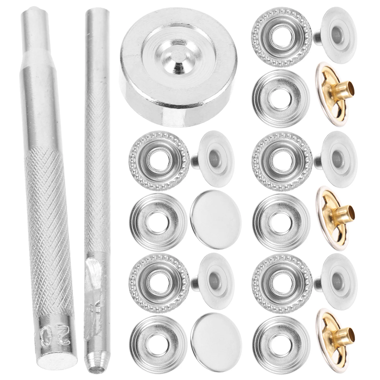 

1 set 25 Sets Silver Stainless Steel Clothing Snap Fasteners Buttons 3 Pieces Tool Kit No Sewing DIY Press Studs Coats Hats