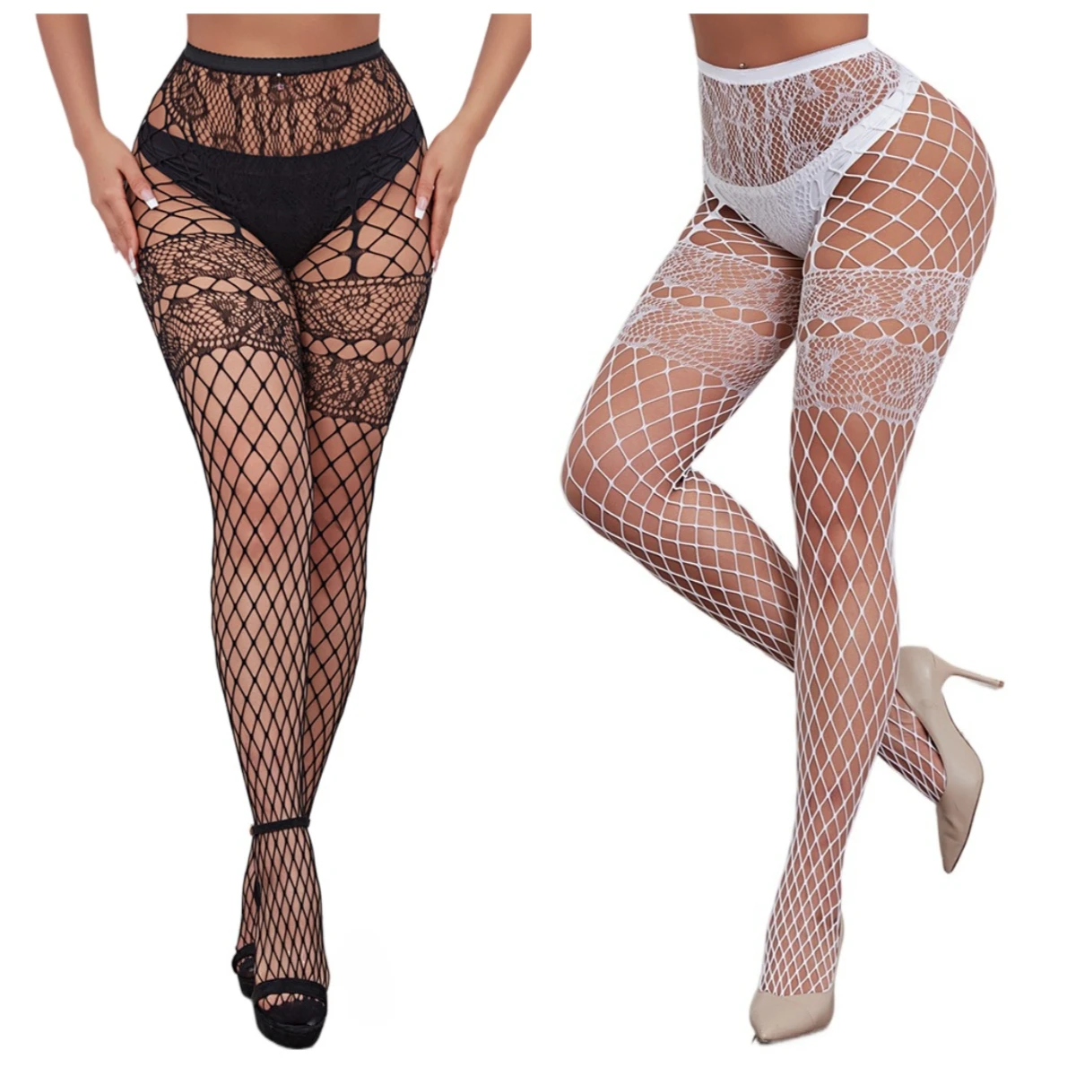 Schwarz Weiß Hohl Frauen Strümpfe Große Netz Design Strumpfhosen Goth Punk Coole Nylon Netzstrümpfe Schlank Mit Flachem Boden Mesh Strumpfhosen