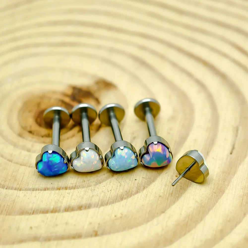 Push Pin Jewelry G23 Titanium Labret Nose Stud Heart Opal Threadless Tragus Earring Fashion Nasal Lip Piercing Jewelry For Women