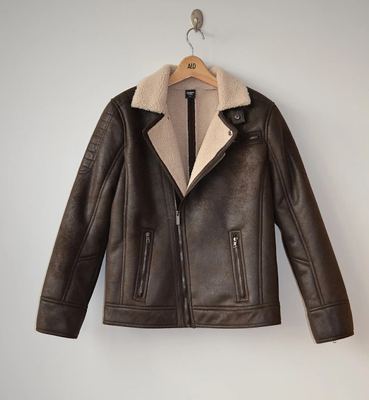 

Мужская зимняя молния из овчины из искусственной кожи, мотоциклетная куртка Jaet Faion, повседневная деловая одежда, однотонный дизайн с лацканами