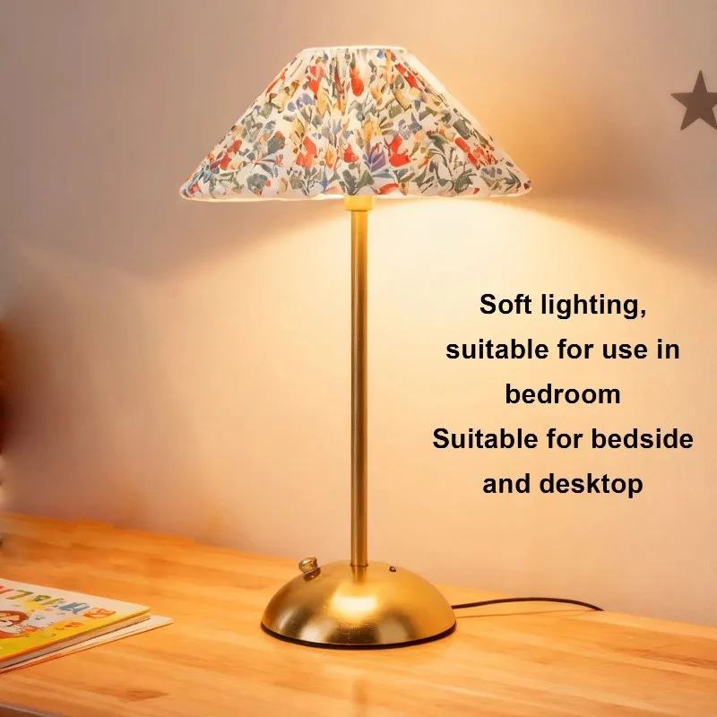 Touch Lamp Cordless Night Light Rechargeable Modern Pleated Fabric with Metal Base for Table Bedroom Desk Nursery Room Decor