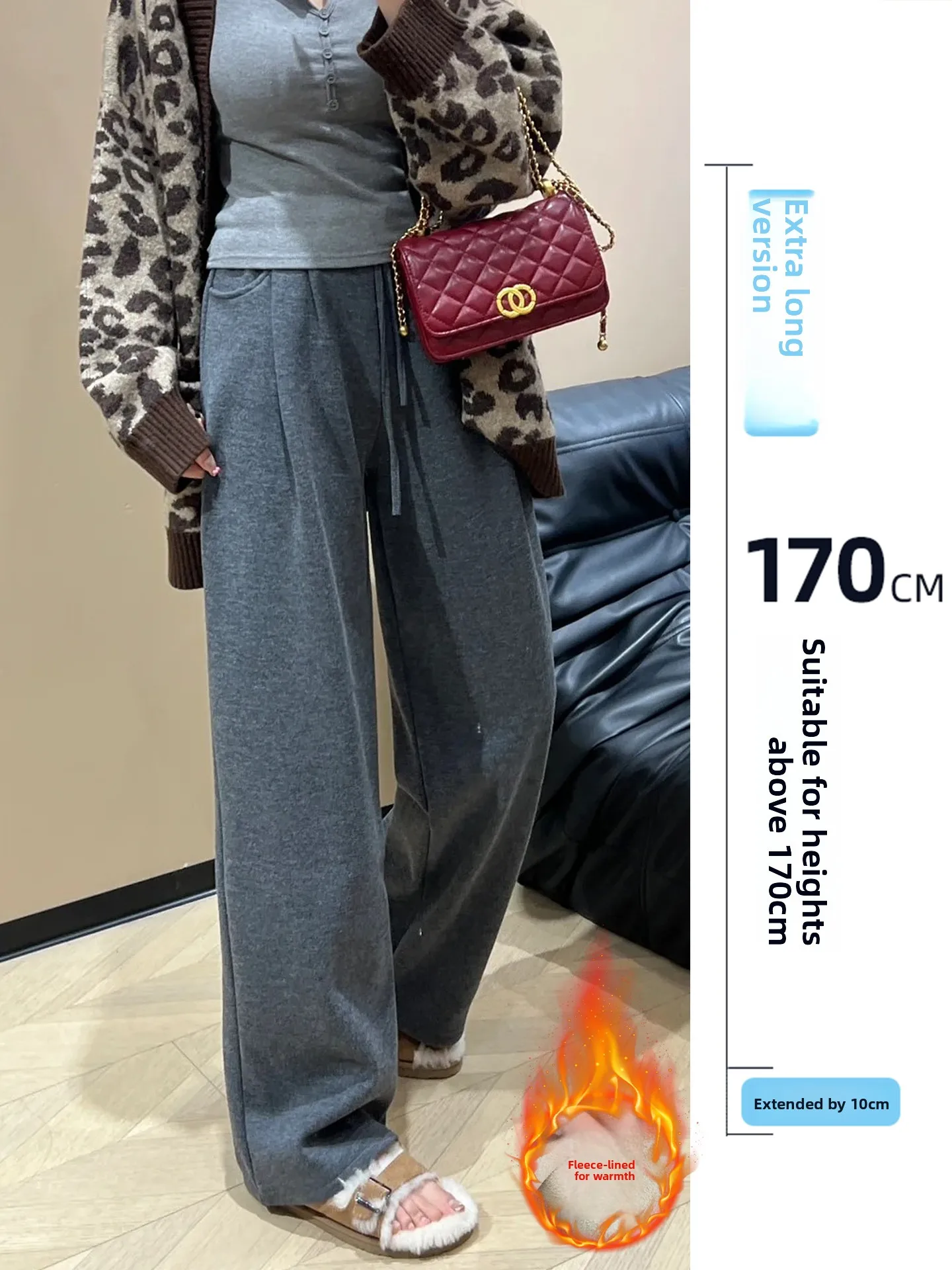 

Утепленные зимние повседневные брюки Thiened Fce, женские длинные прямые леггинсы, осенне-зимние брюки с высокой талией и широкими штанинами, длина в пол