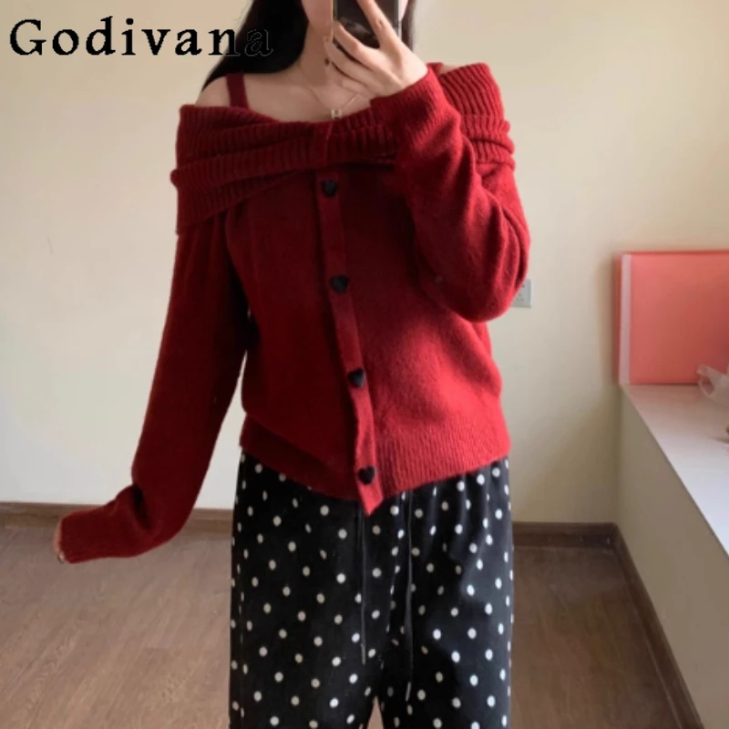 

Autumn Winter 2025 New Loose Off-the-Shoulder Christmas Red Sweater Elegant Slash Neck Sweet Bow Women Long Sleeve Knitted Top