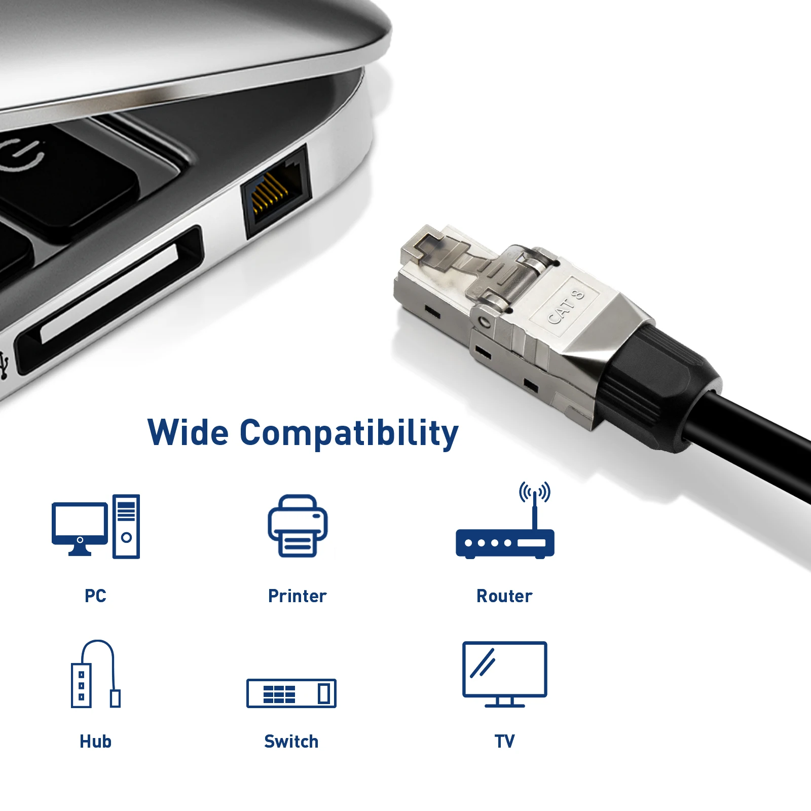 ZoeRax Toolless RJ45 Ethernet Connector Gold Plated Plug Shielded Ethernet Connector for Cat6A Cat7 Cat8 Compatible POE STP