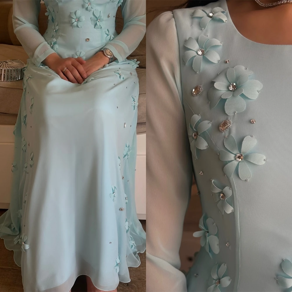 فستان سهرة شيفون أنيق مخصص برقبة دائرية وأكمام طويلة، فساتين رائعة للحفلات الراقصة، فساتين مناسبة خاصة فاخرة