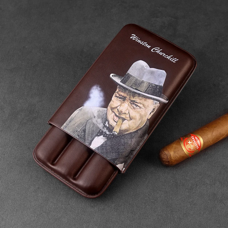 Portable Cigar Box with Cutter Leather Cigar Storage Case Cigar Gift Box Packaging Handy Cigar Holder   Knife