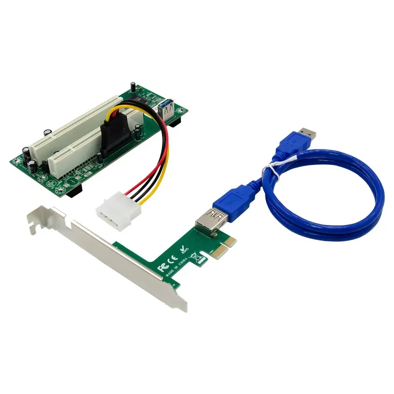 PCIE X1 To PCI Adapter Expansion Card Dual PCI Slot Conversion Card Plug and Play Free Drive with USB 3.0 15Pin SATA Cable