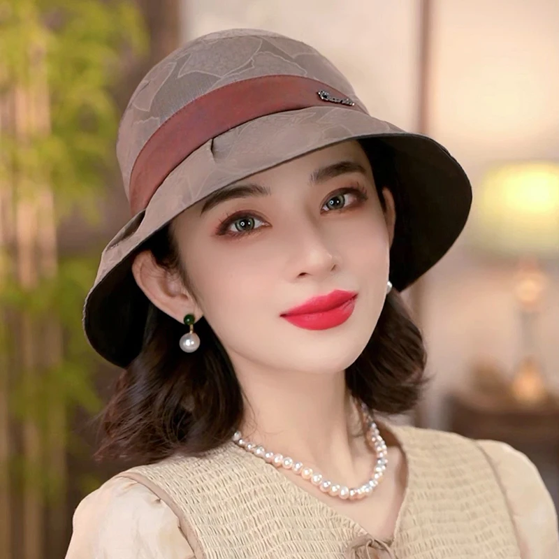 chapeau-d'ete-pour-femme-en-soie-hermann-pt0664-respirant-protection-solaire-style-decontracte-couleur-the-au-lait-base-rouge