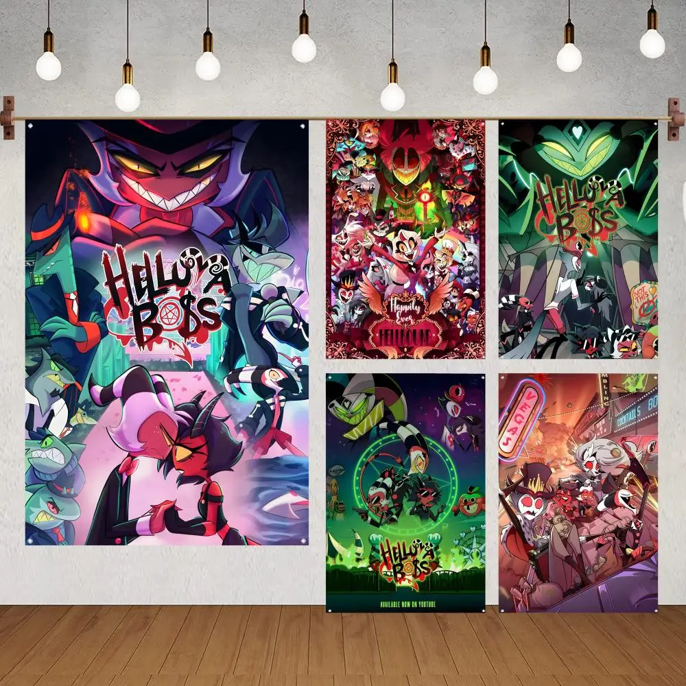 Helluva Boss Cartoon Flags Flags for indoor decoration with no edging and four corner rings for easy hanging