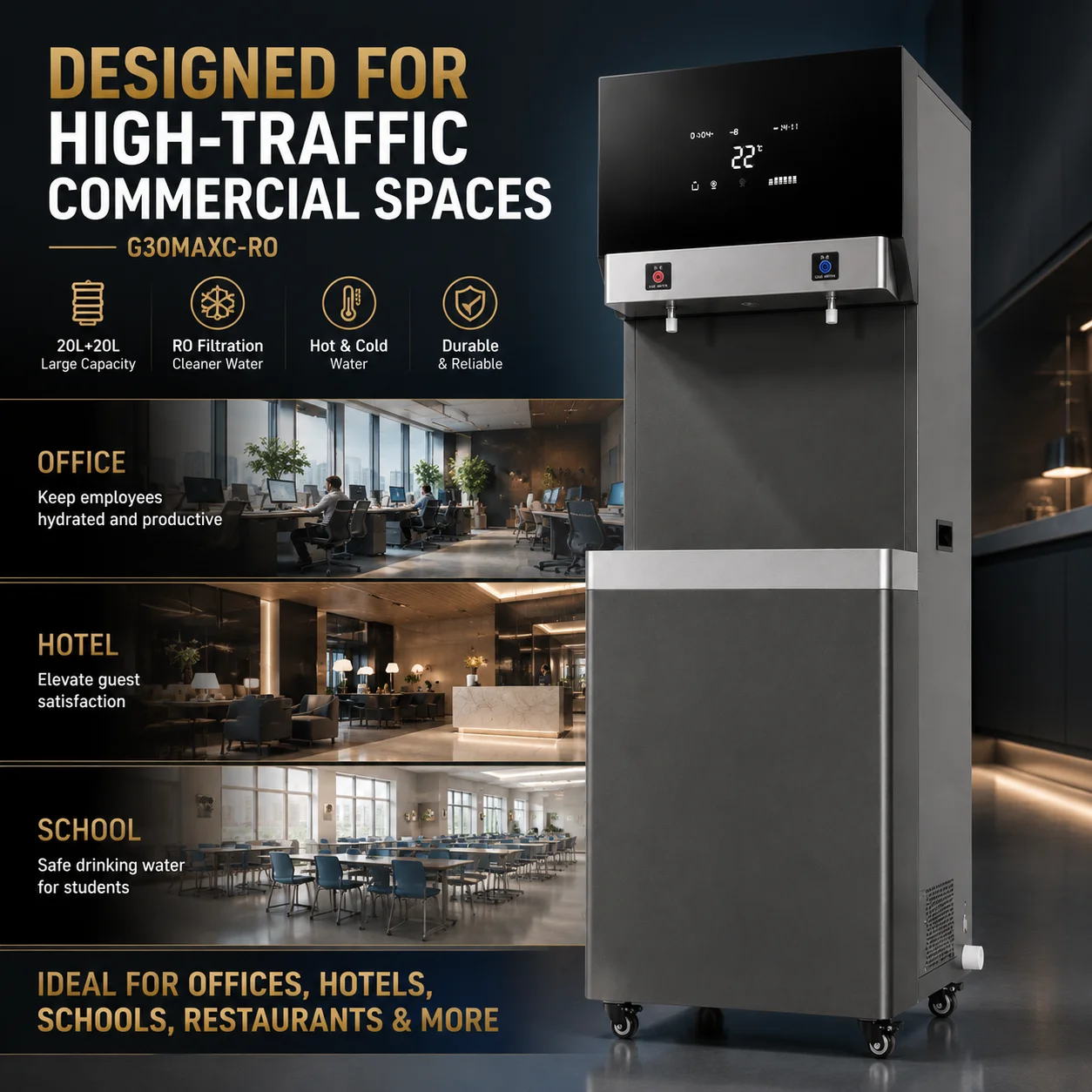 Commercial RO Water Dispenser Hot and Cold Water Cooler Freestanding Drinking Water Machine for Office School Hotel