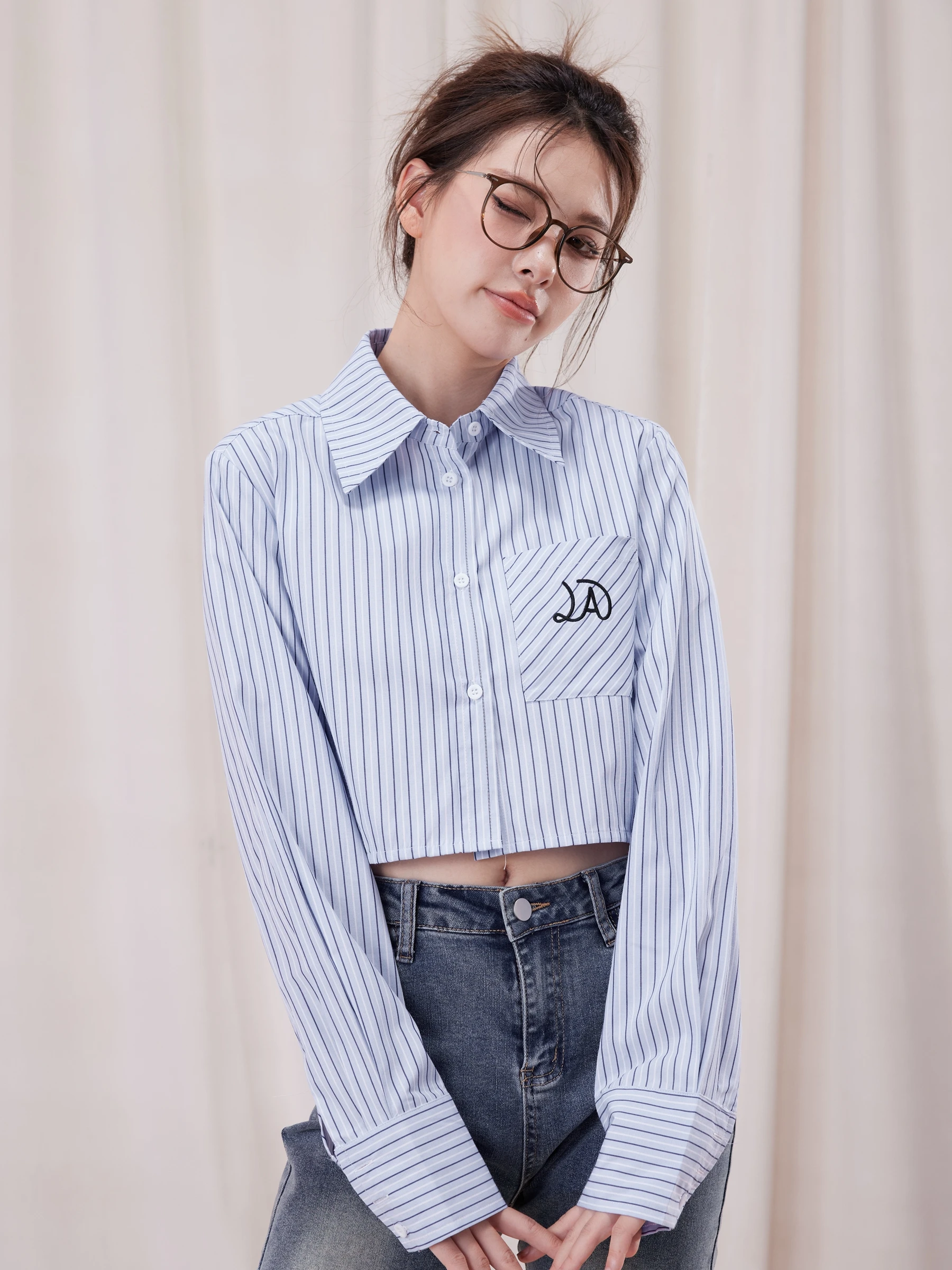 

Lennea Original Autumn Winter Women's Long Sve Loose High Waist Striped irt Commute Sle Collar Button up Casual S...