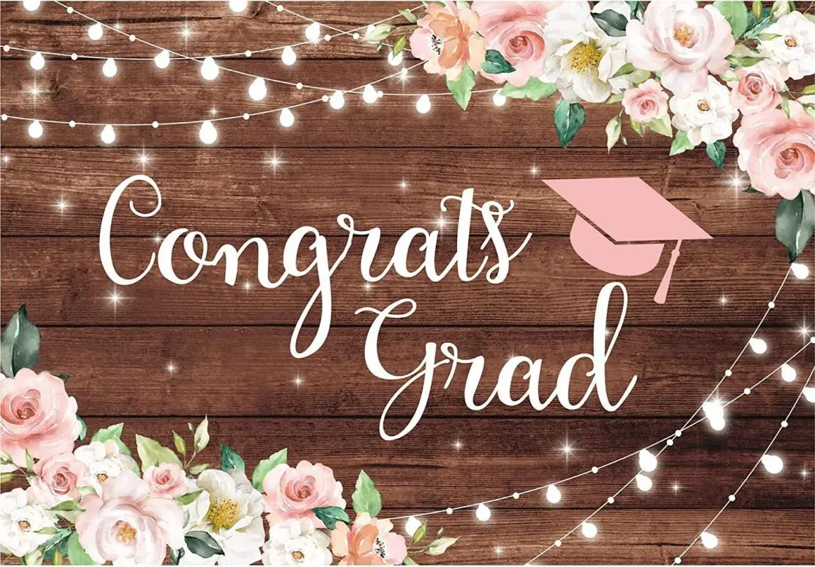 Congrats Grad Backdrop Pink Flower Wood Board Graduation Prom Background College Prom Party Event Decoration Banne Photography