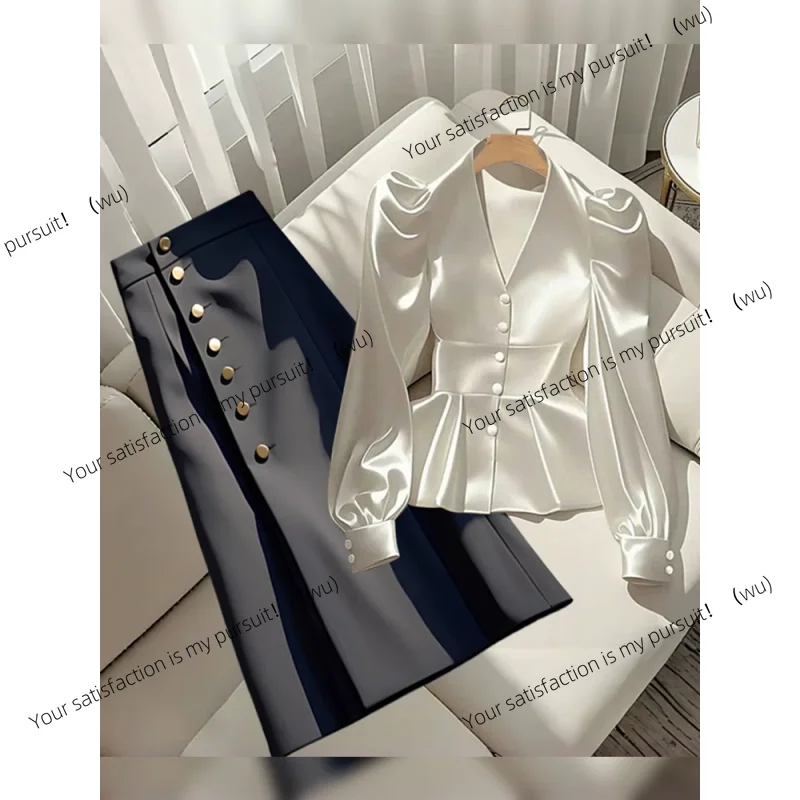 

Французская элегантная женская рубашка, роскошная подтягивающая талию белая атласная рубашка с длинными рукавами, женская элегантная темпераментная рубашка