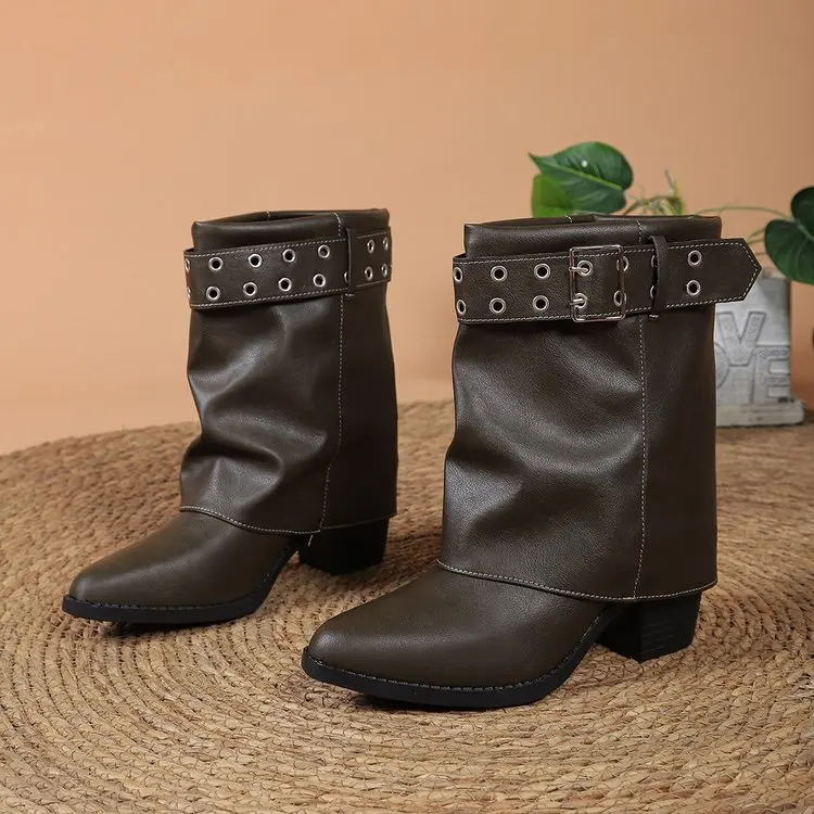 British-style Pointed Toe Chunky High-heeled Ankle Boots, New Korean Version, Height-boosting and Slimming Pants-style Boots