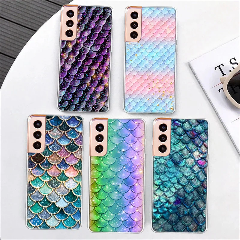 Fish Scale Pattern Mermaid Phone Case For Samsung S21 S23 FE S20 Plus Galaxy S24 S22 Ultra Capa S10 S10E S9 S8 S7 Edge Cover TPU