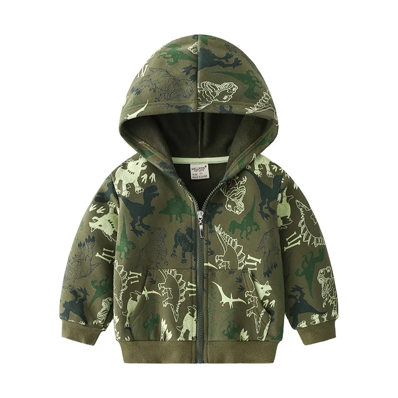 Boys Camouflage Cartoon All-over Print Zipper Hoodie, Spring Autumn Fashionable Kids Casual Hooded Sweatshirt Jacket, 3-8 Years