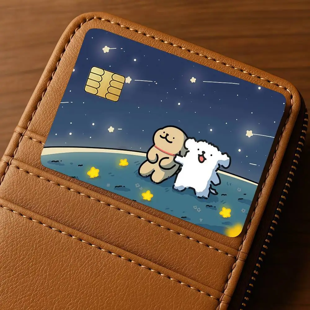 Cartoon Line Dog Maltese Credit Skin Cover Card Stickers 4PCS Film Bus Pass Front Decoration Bank Debit Waterproof