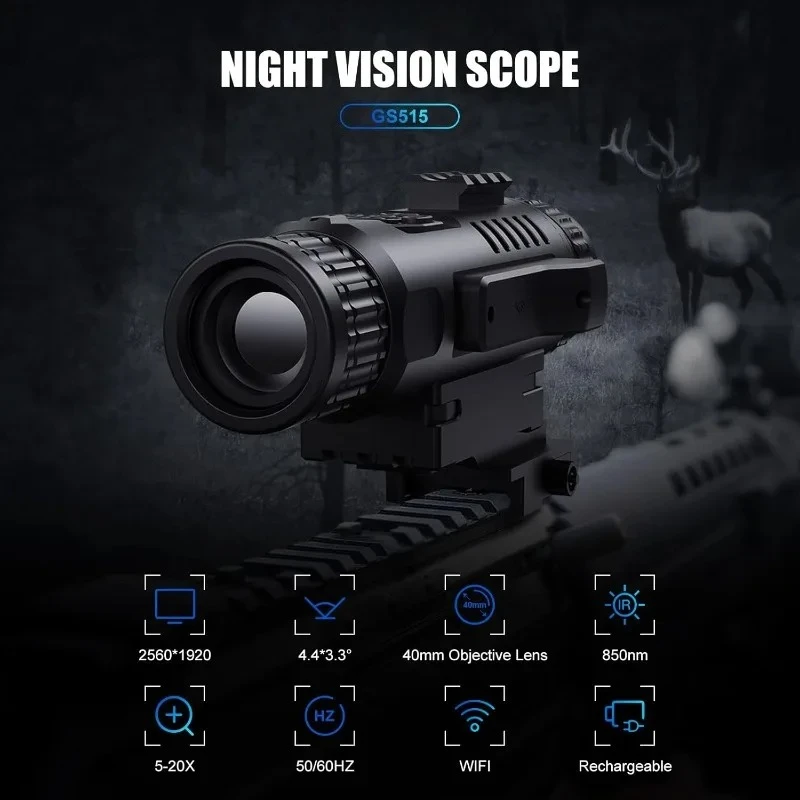 Qia zi Digital Night Vision 2560x1920 Resolution 5-20X  HD Day Night Optics for Hunting Surveillance Wildlife Observation